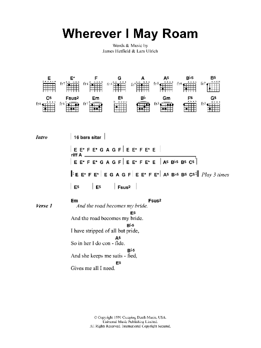 Metallica Wherever I May Roam Sheet Music Notes & Chords for Ukulele - Download or Print PDF