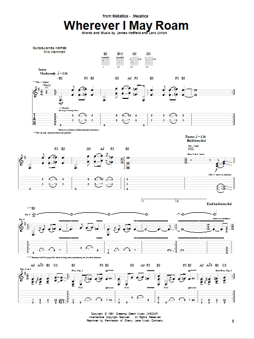 Metallica Wherever I May Roam Sheet Music Notes & Chords for Guitar Tab - Download or Print PDF