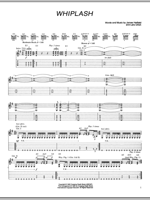 Metallica Whiplash Sheet Music Notes & Chords for Bass Guitar Tab - Download or Print PDF