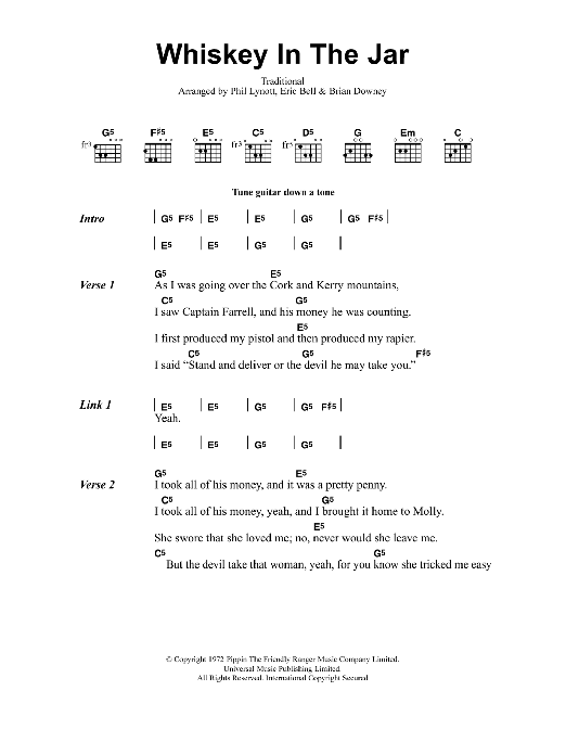 Metallica Whiskey In The Jar Sheet Music Notes & Chords for Lyrics & Chords - Download or Print PDF