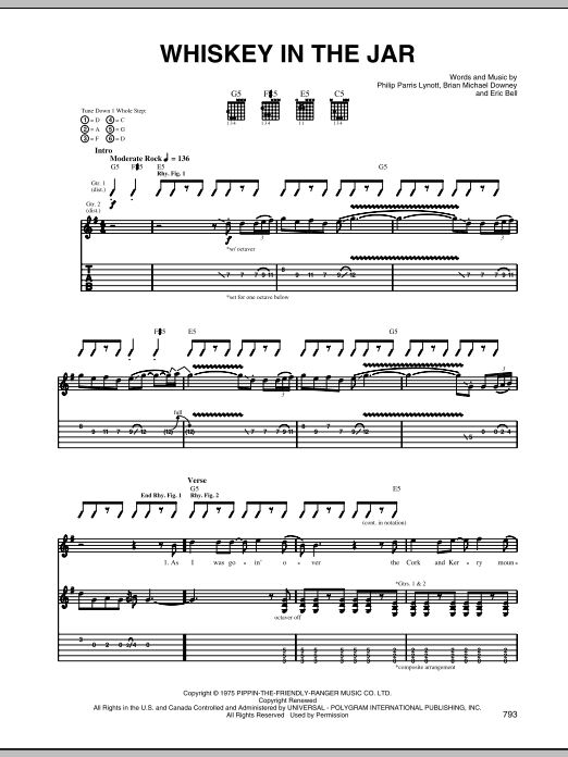 Metallica Whiskey In The Jar Sheet Music Notes & Chords for Lyrics & Chords - Download or Print PDF