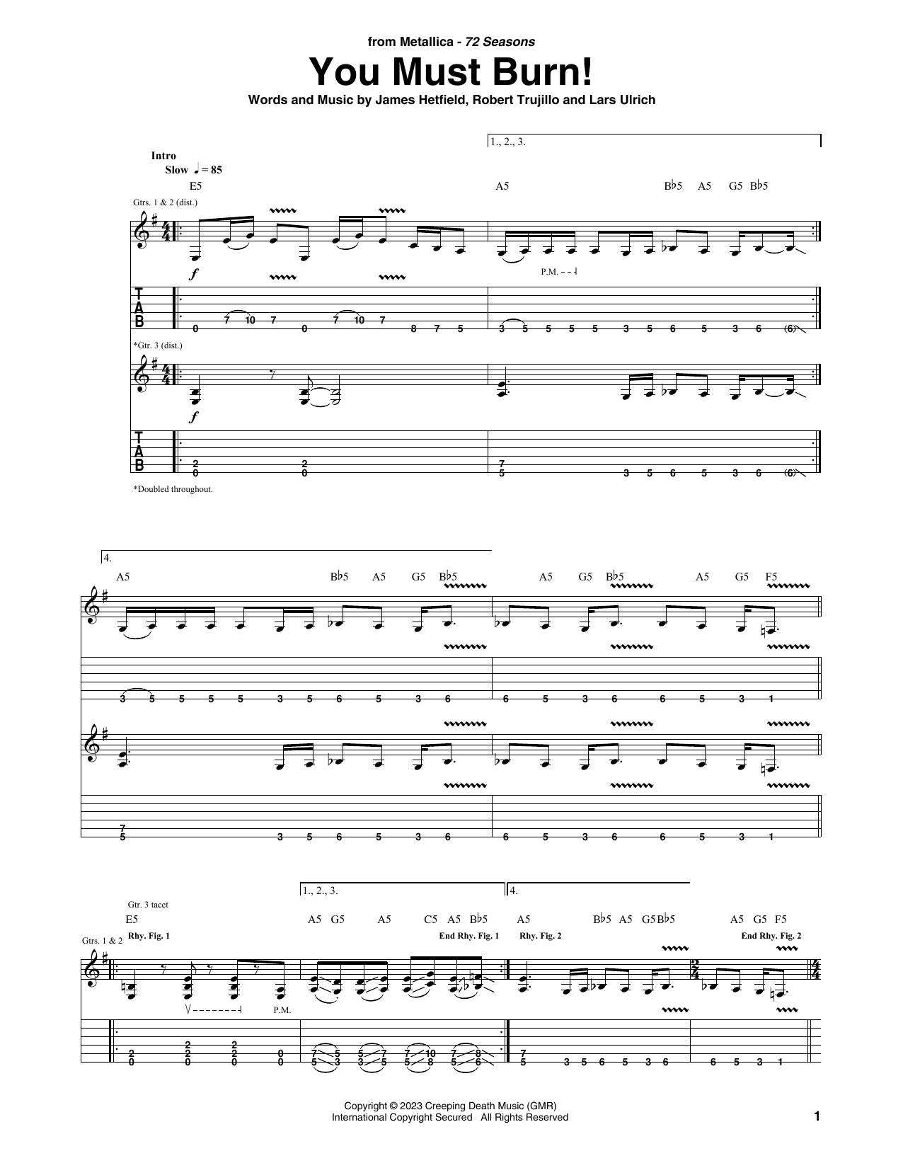 Metallica You Must Burn! Sheet Music Notes & Chords for Guitar Tab - Download or Print PDF