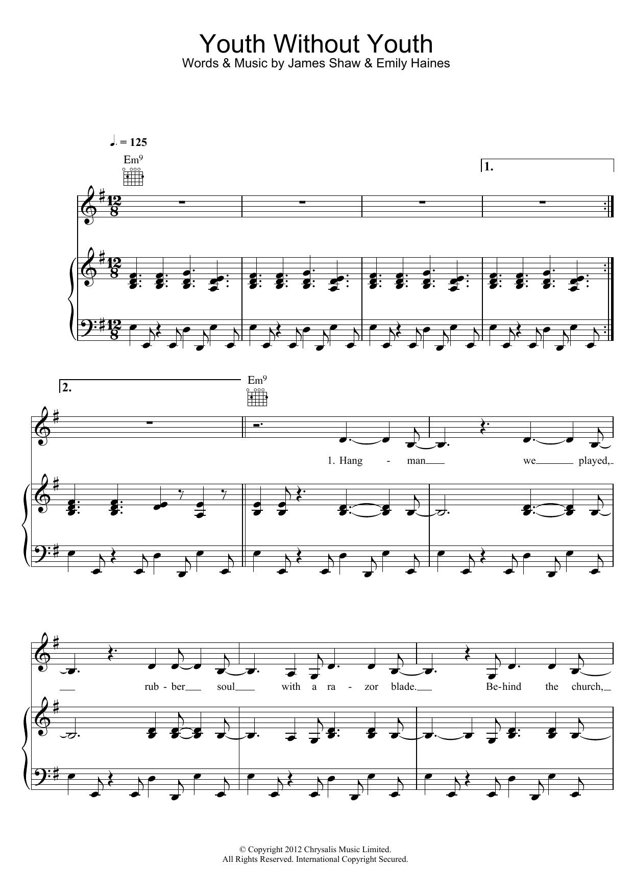 Metric Youth Without Youth Sheet Music Notes & Chords for Piano, Vocal & Guitar (Right-Hand Melody) - Download or Print PDF