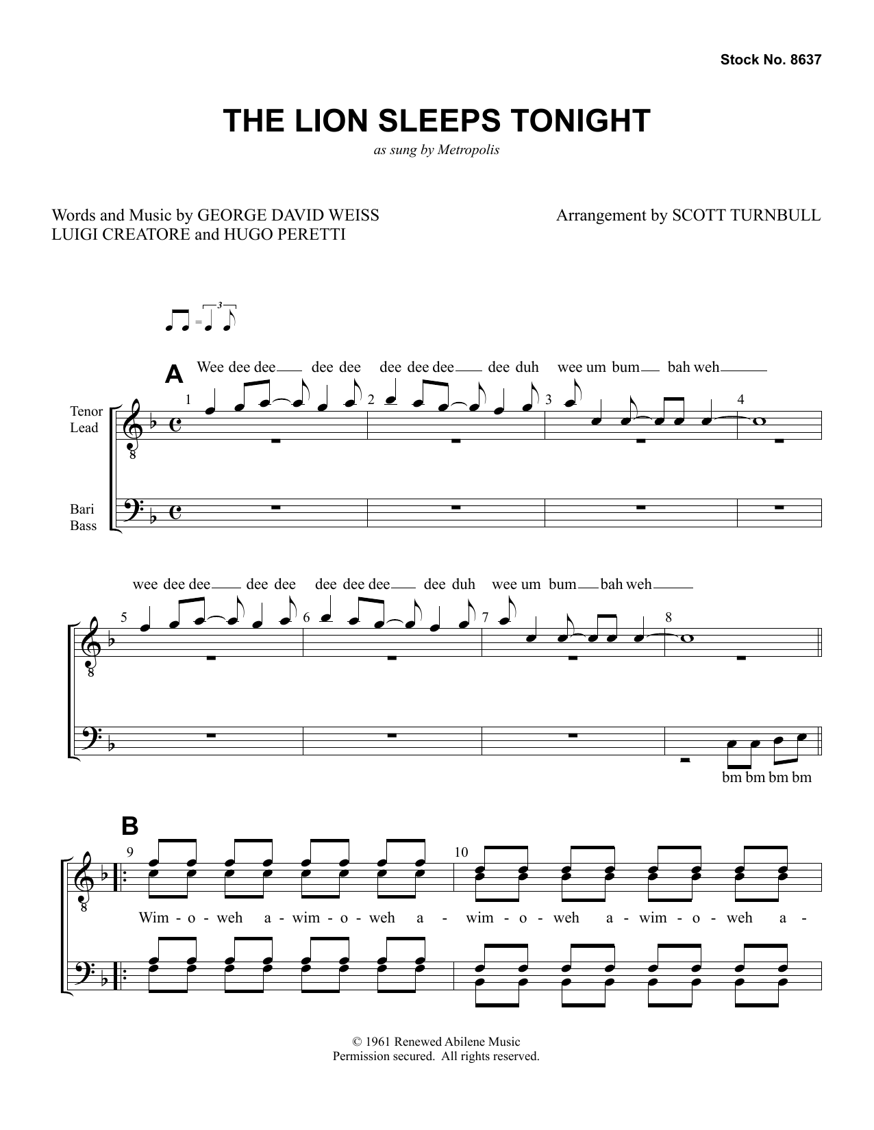 Metropolis The Lion Sleeps Tonight (arr. Scott Turnbull) Sheet Music Notes & Chords for SATB Choir - Download or Print PDF