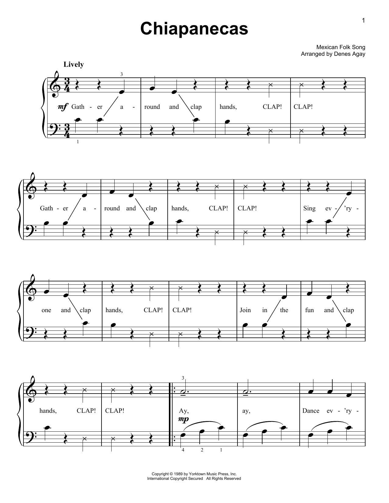 Mexican Folk Song Chiapanecas (arr. Denes Agay) Sheet Music Notes & Chords for Easy Piano - Download or Print PDF