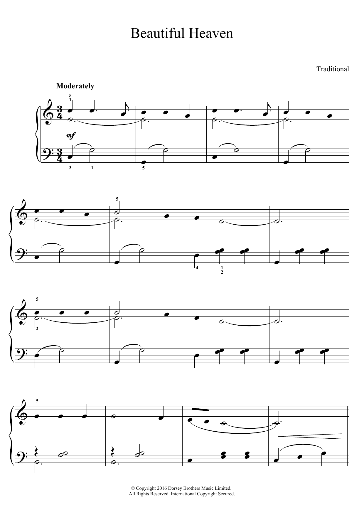Mexican Folksong Beautiful Heaven Sheet Music Notes & Chords for Easy Piano - Download or Print PDF
