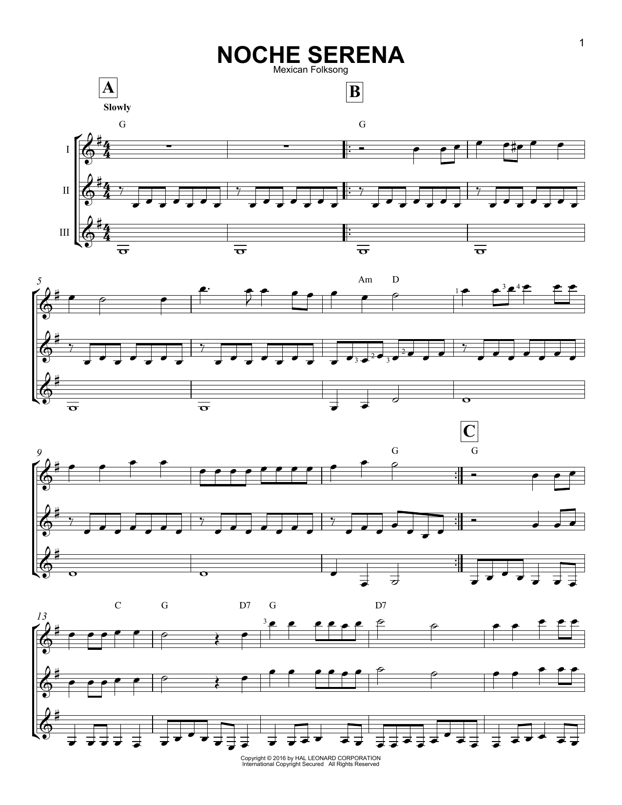 Mexican Folksong Noche Serena Sheet Music Notes & Chords for Guitar Ensemble - Download or Print PDF