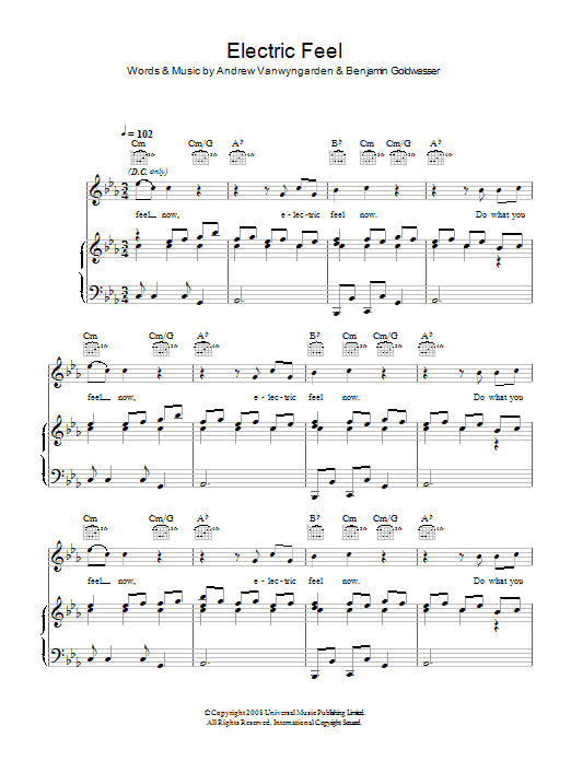 MGMT Electric Feel Sheet Music Notes & Chords for Piano, Vocal & Guitar - Download or Print PDF