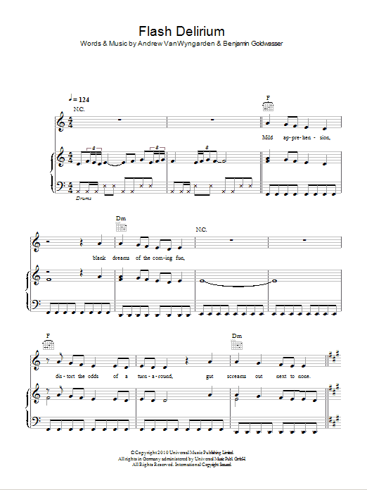 MGMT Flash Delirium Sheet Music Notes & Chords for Piano, Vocal & Guitar (Right-Hand Melody) - Download or Print PDF