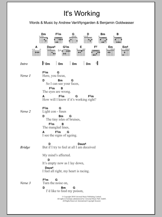 MGMT It's Working Sheet Music Notes & Chords for Lyrics & Chords - Download or Print PDF