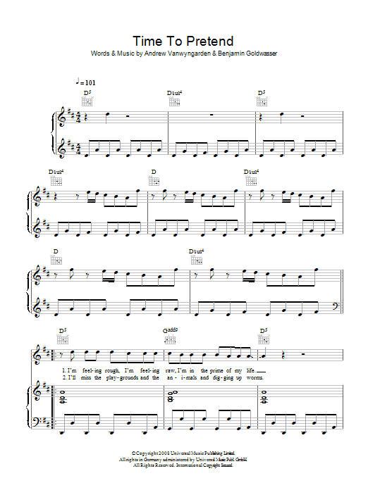 MGMT Time To Pretend Sheet Music Notes & Chords for Piano, Vocal & Guitar - Download or Print PDF