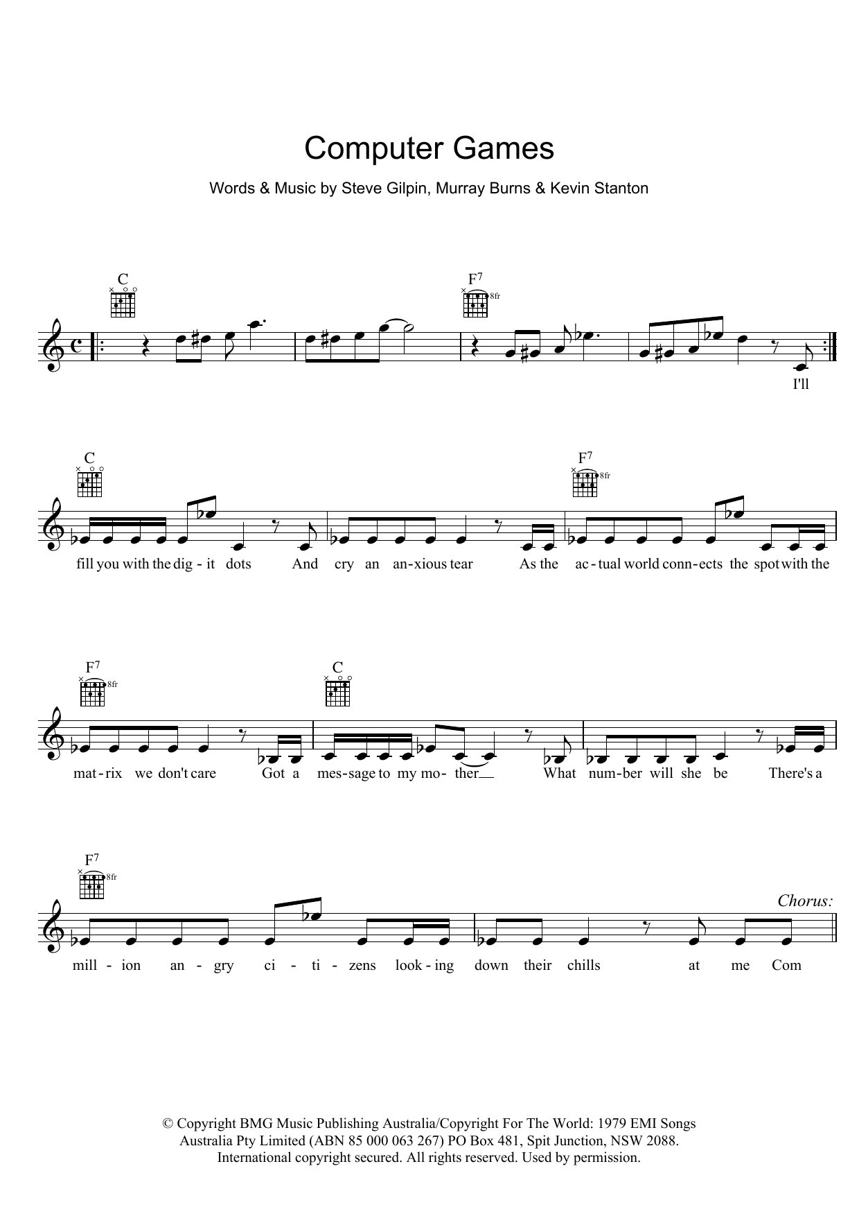 Mi-Sex Computer Games Sheet Music Notes & Chords for Melody Line, Lyrics & Chords - Download or Print PDF