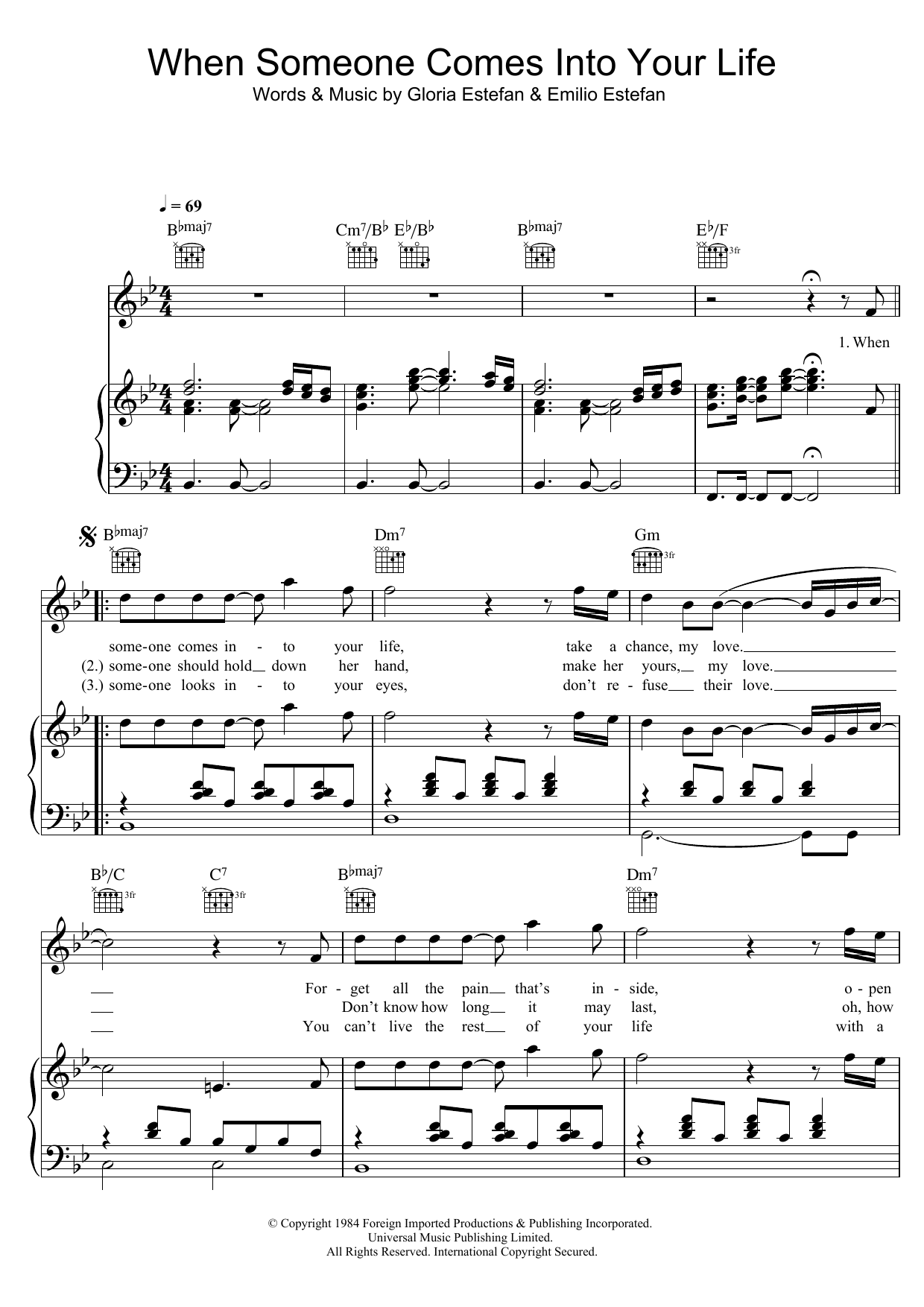 Miami Sound Machine When Someone Comes Into Your Life Sheet Music Notes & Chords for Piano, Vocal & Guitar (Right-Hand Melody) - Download or Print PDF