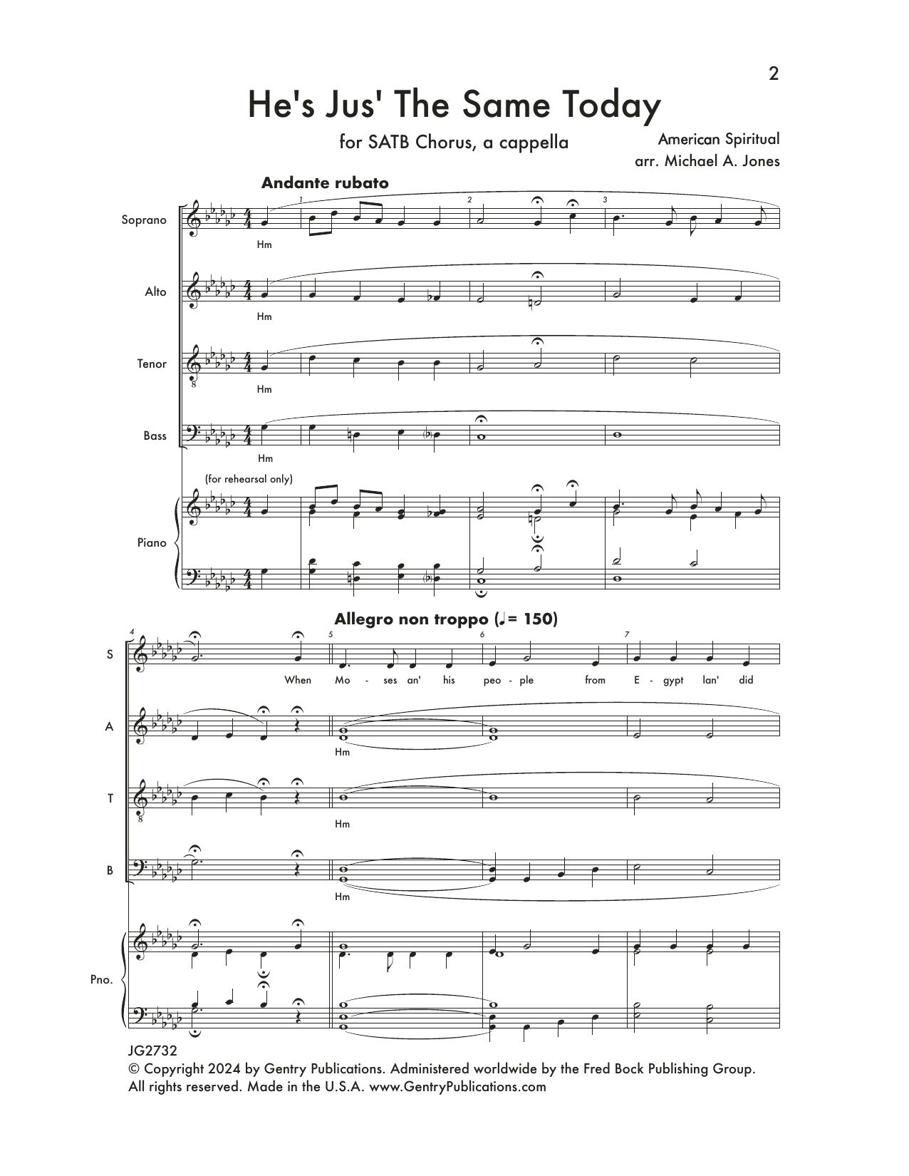 Michael A. Jones He's Just The Same Today Sheet Music Notes & Chords for SATB Choir - Download or Print PDF