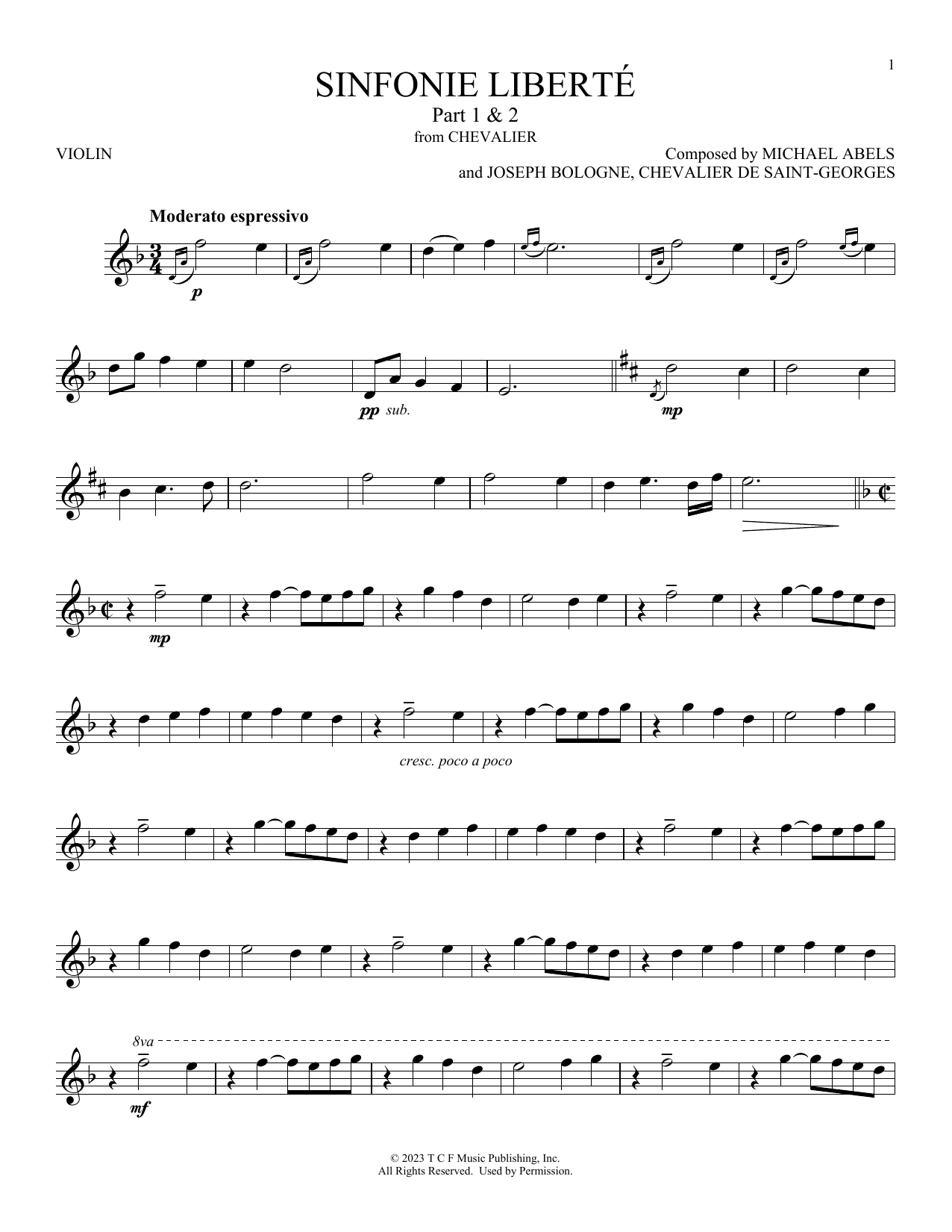 Michael Abels Sinfonie Liberté Part 1 & 2 (from Chevalier) Sheet Music Notes & Chords for Violin Solo - Download or Print PDF