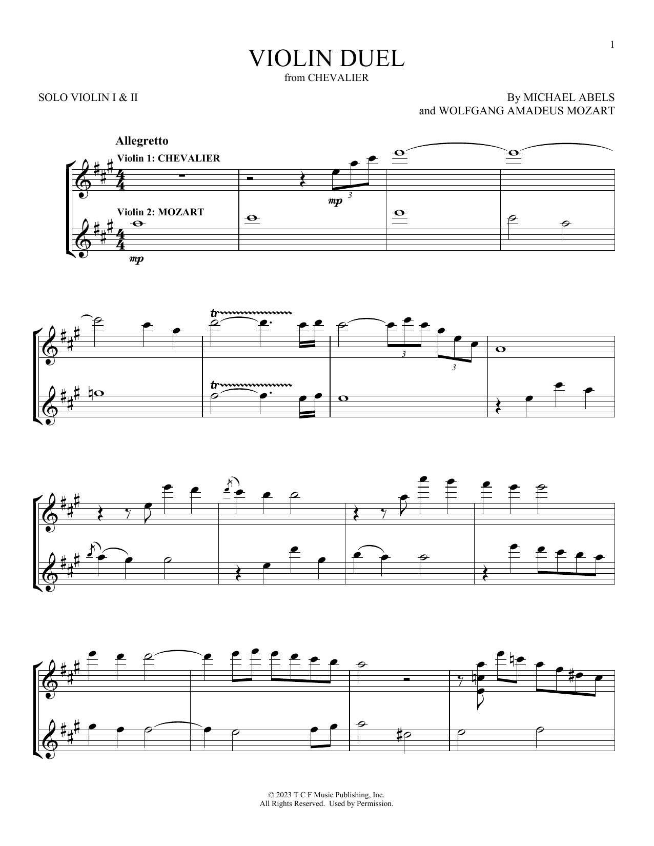 Michael Abels Violin Duel (from Chevalier) Sheet Music Notes & Chords for Violin Duet - Download or Print PDF