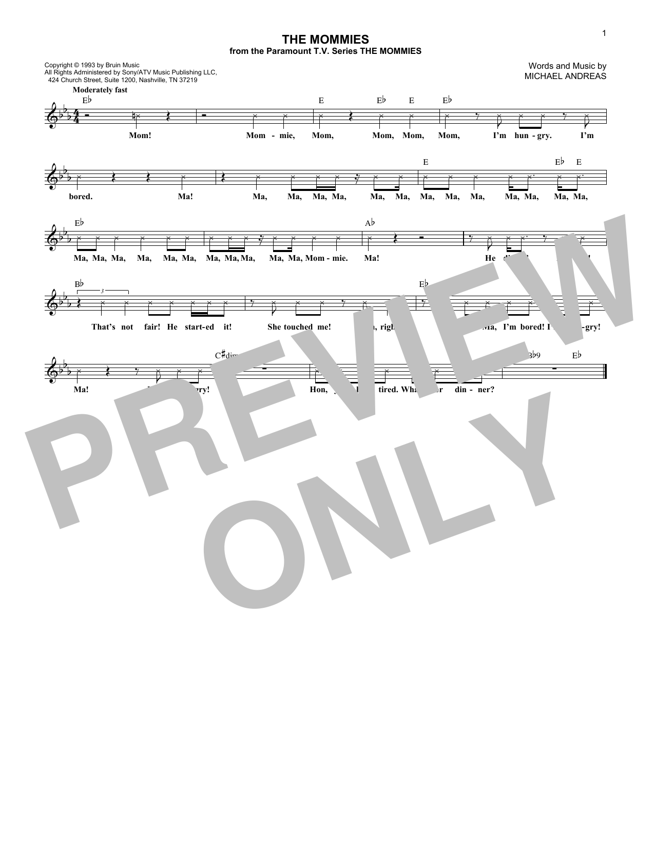 Michael Andreas The Mommies Sheet Music Notes & Chords for Melody Line, Lyrics & Chords - Download or Print PDF