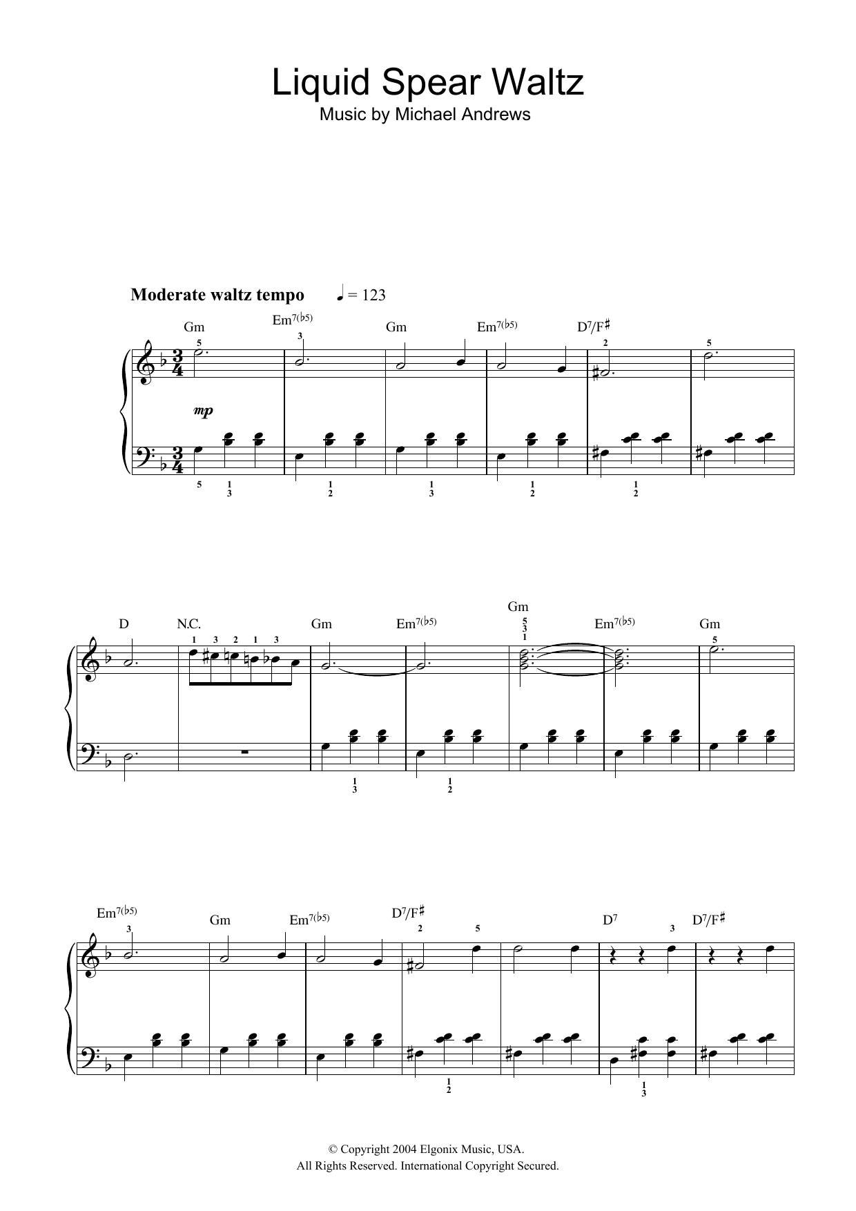 Michael Andrews Liquid Spear Waltz (from Donnie Darko) Sheet Music Notes & Chords for Easy Piano - Download or Print PDF