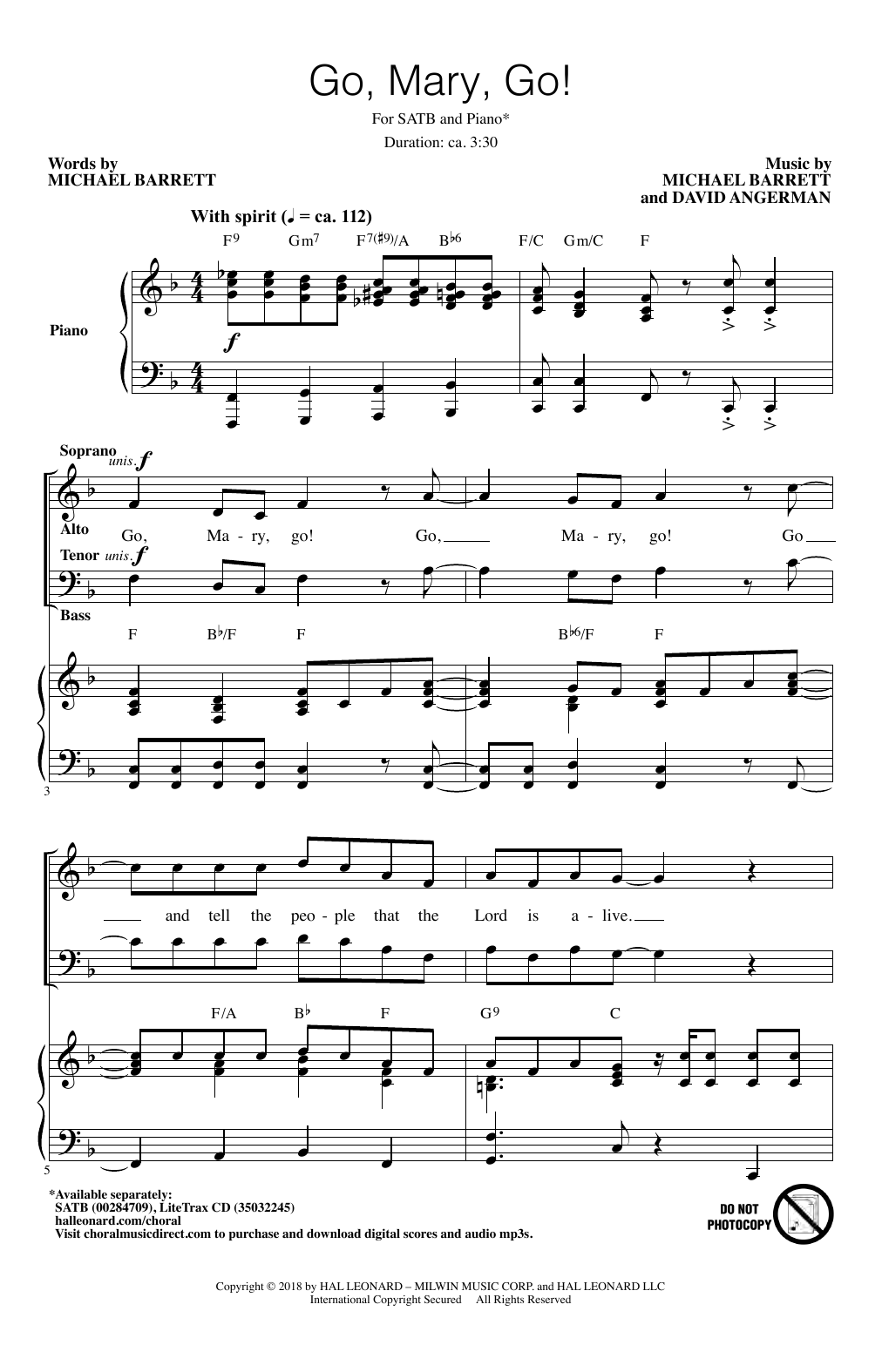 Michael Barrett & David Angerman Go, Mary, Go! Sheet Music Notes & Chords for SATB Choir - Download or Print PDF
