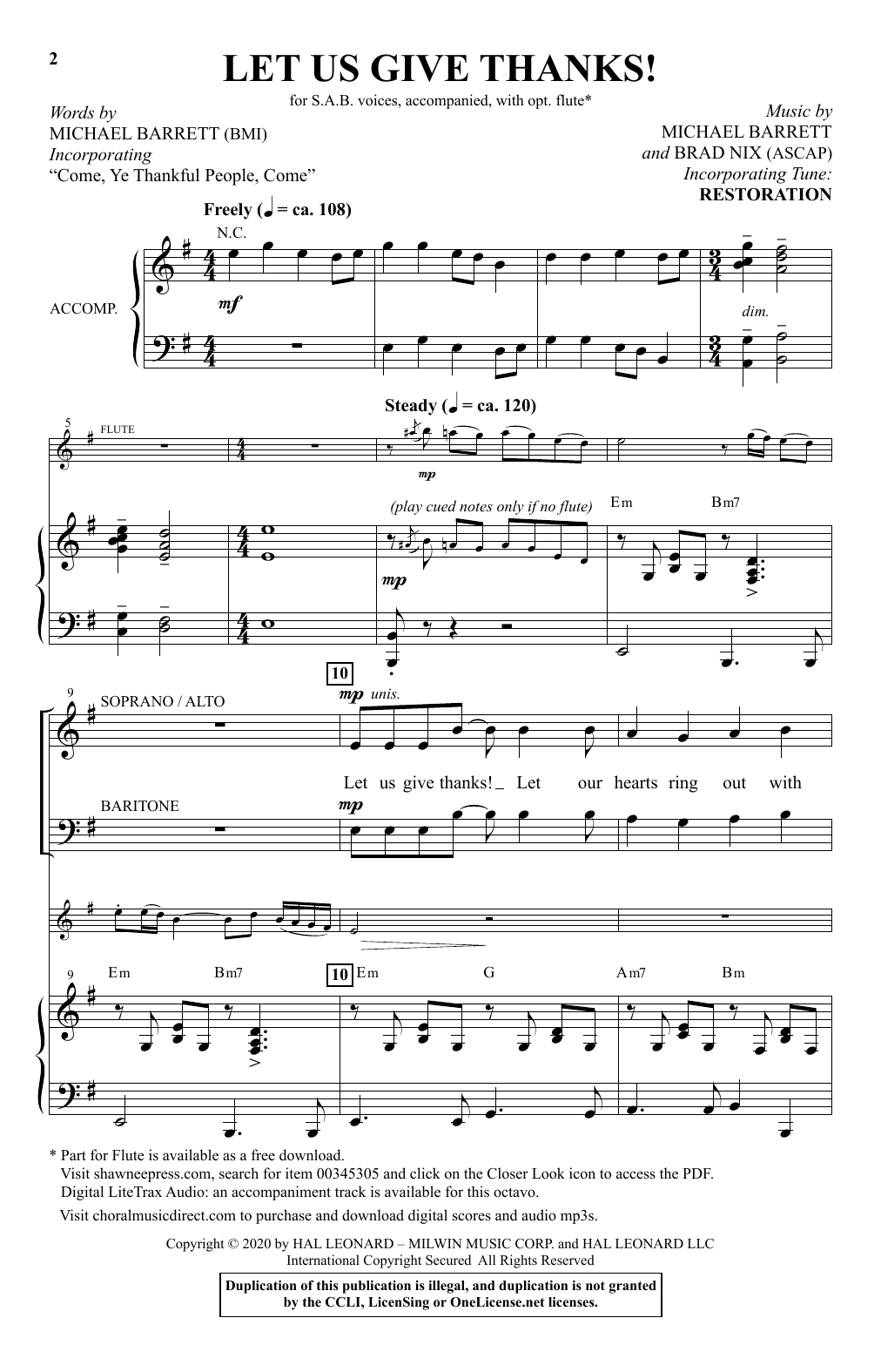 Michael Barrett and Brad Nix Let Us Give Thanks Sheet Music Notes & Chords for SAB Choir - Download or Print PDF