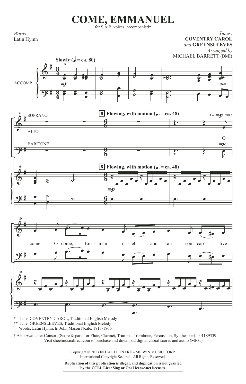 Michael Barrett Come, Emmanuel Sheet Music Notes & Chords for SAB Choir - Download or Print PDF