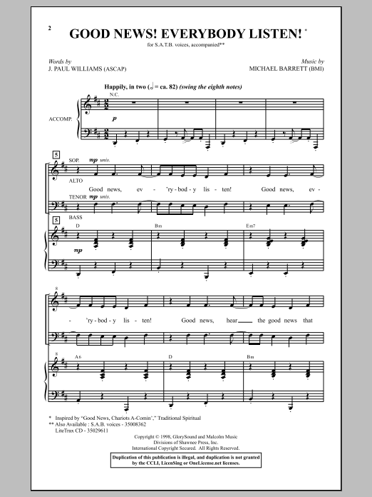 Michael Barrett Good News! Everybody Listen! Sheet Music Notes & Chords for SATB - Download or Print PDF
