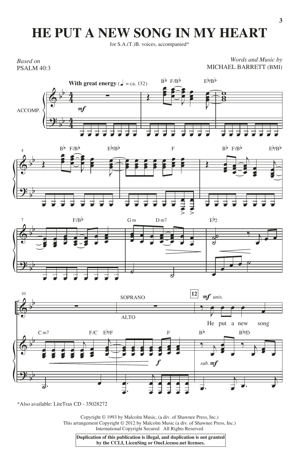 Michael Barrett He Put A New Song In My Heart Sheet Music Notes & Chords for SATB - Download or Print PDF