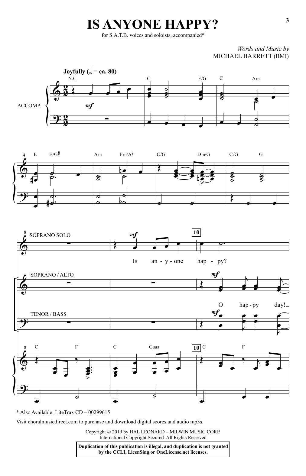 Michael Barrett Is Anyone Happy? Sheet Music Notes & Chords for SATB Choir - Download or Print PDF