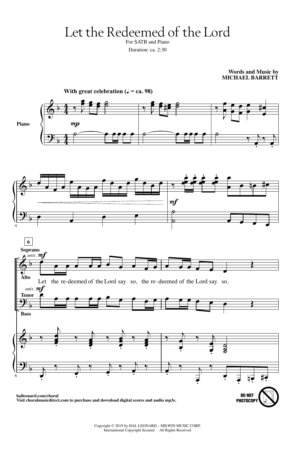 Michael Barrett Let The Redeemed Of The Lord Sheet Music Notes & Chords for SATB Choir - Download or Print PDF