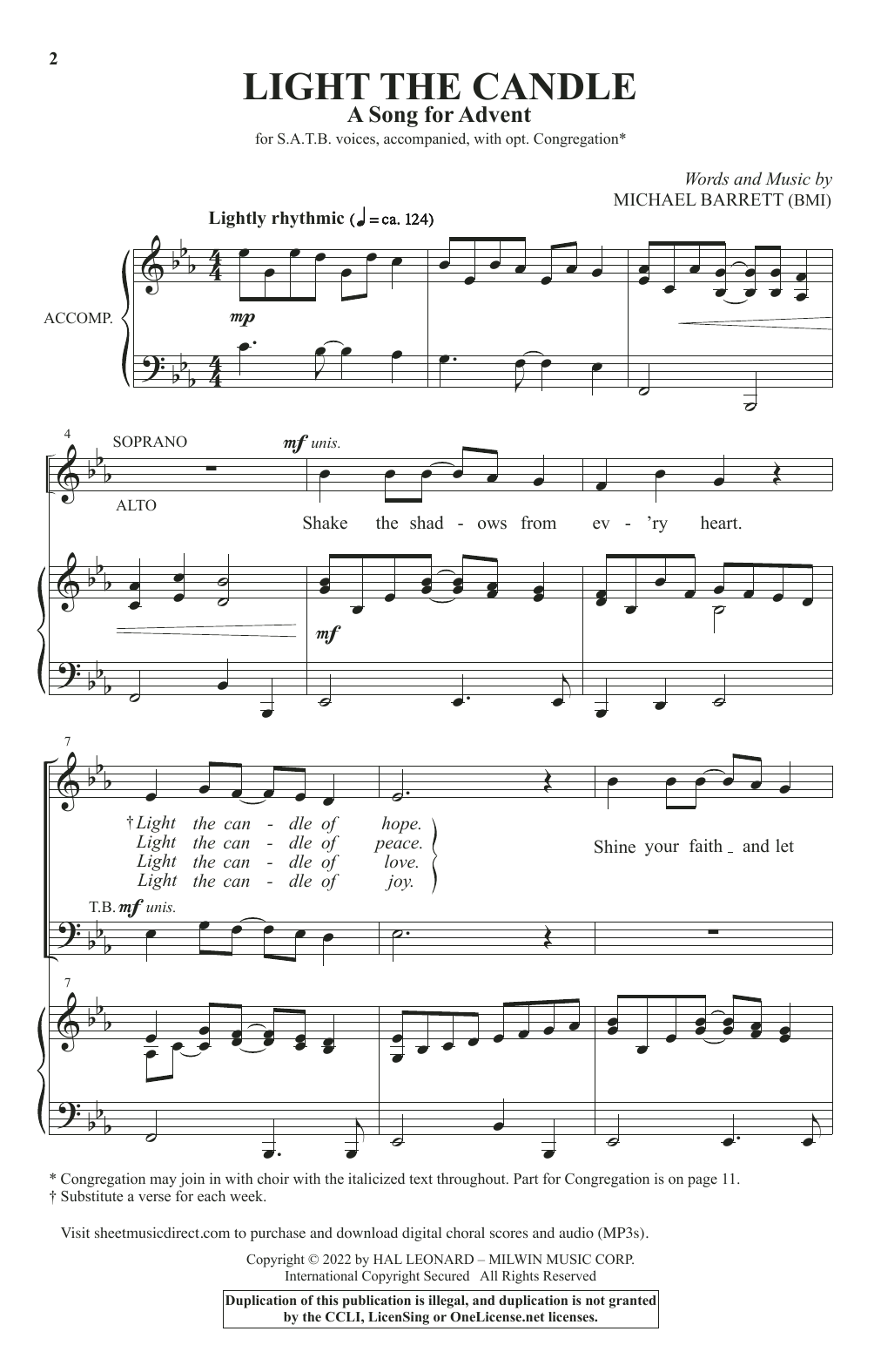 Michael Barrett Light The Candle (A Song For Advent) Sheet Music Notes & Chords for SATB Choir - Download or Print PDF
