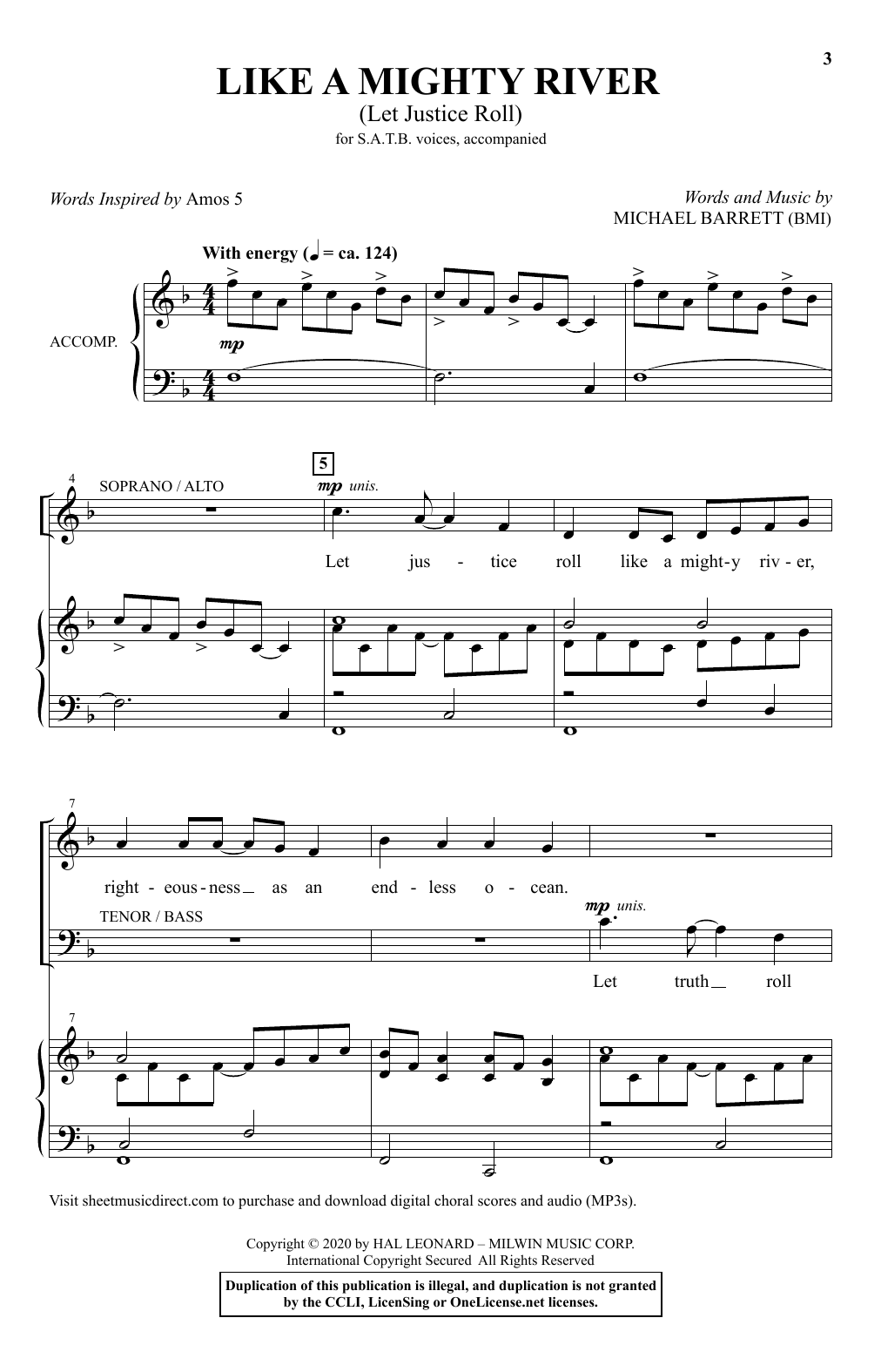 Michael Barrett Like A Mighty River (Let Justice Roll) Sheet Music Notes & Chords for SATB Choir - Download or Print PDF