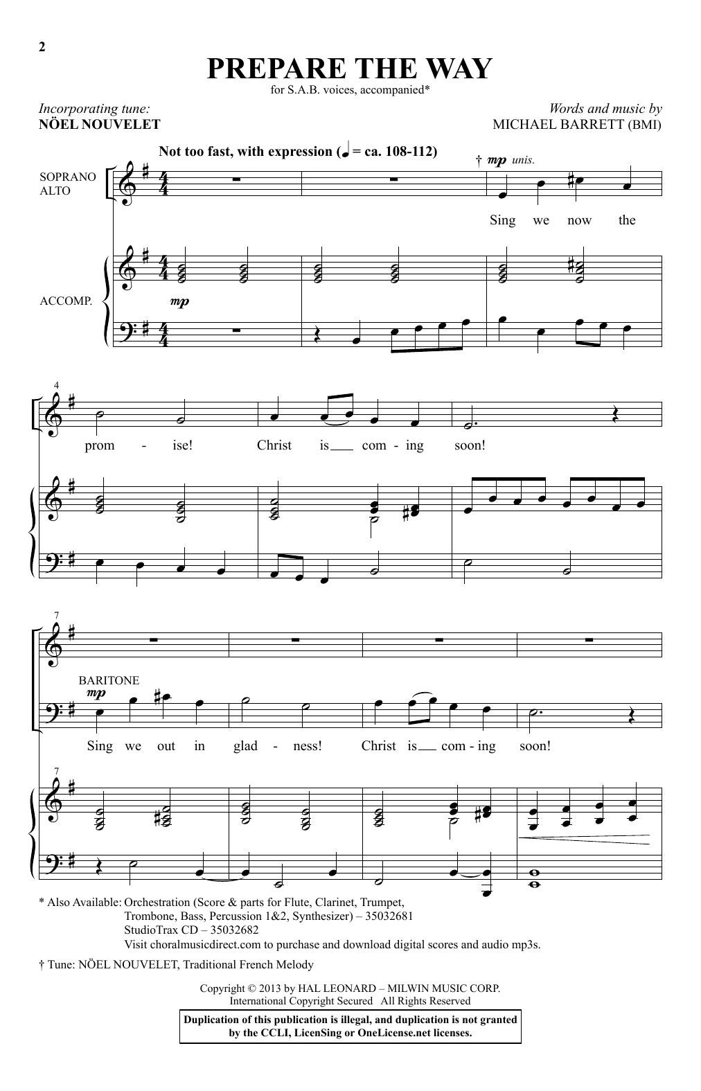 Michael Barrett Prepare The Way Sheet Music Notes & Chords for SAB Choir - Download or Print PDF