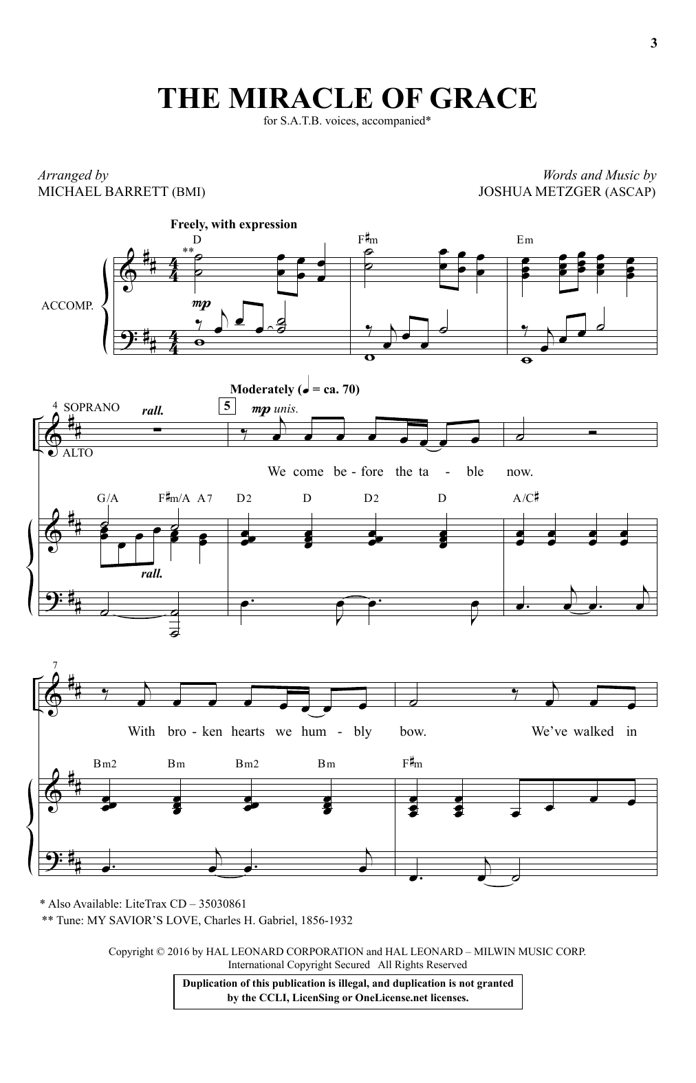 Joshua Metzger The Miracle Of Grace (arr. Michael Barrett) Sheet Music Notes & Chords for SATB - Download or Print PDF