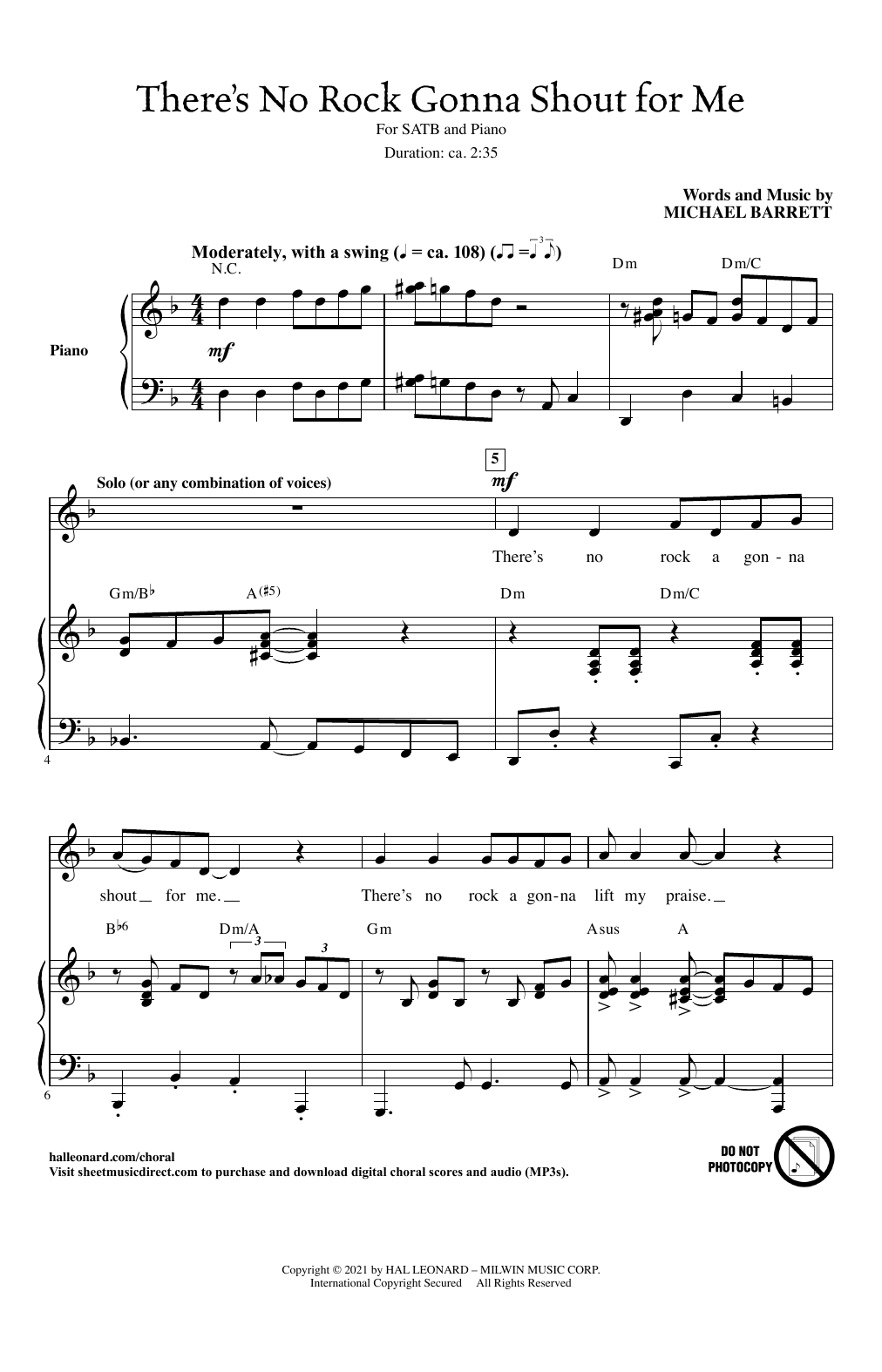 Michael Barrett There's No Rock Gonna Shout For Me Sheet Music Notes & Chords for SATB Choir - Download or Print PDF