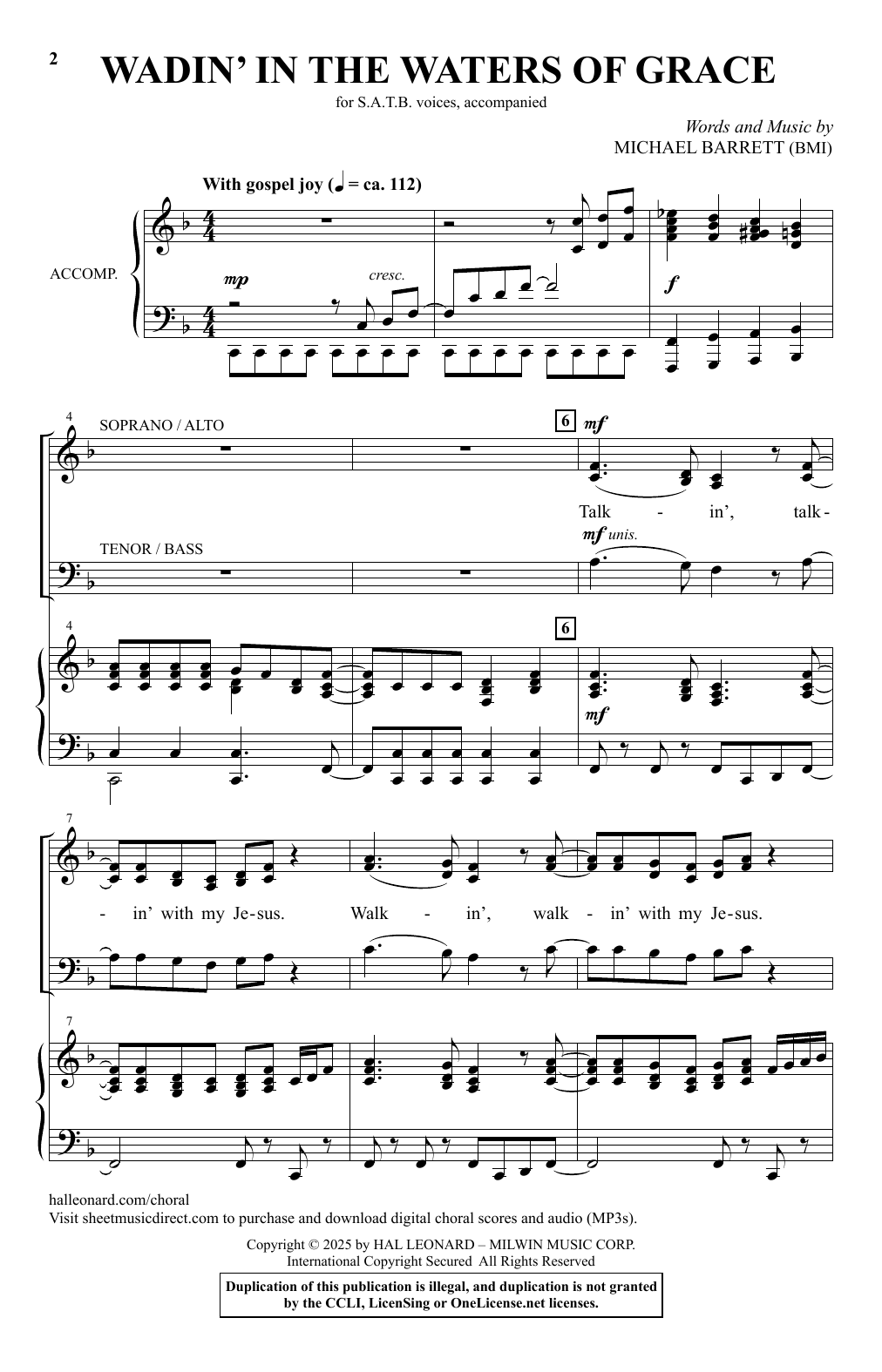 Michael Barrett Wadin' In The Waters Of Grace Sheet Music Notes & Chords for SATB Choir - Download or Print PDF