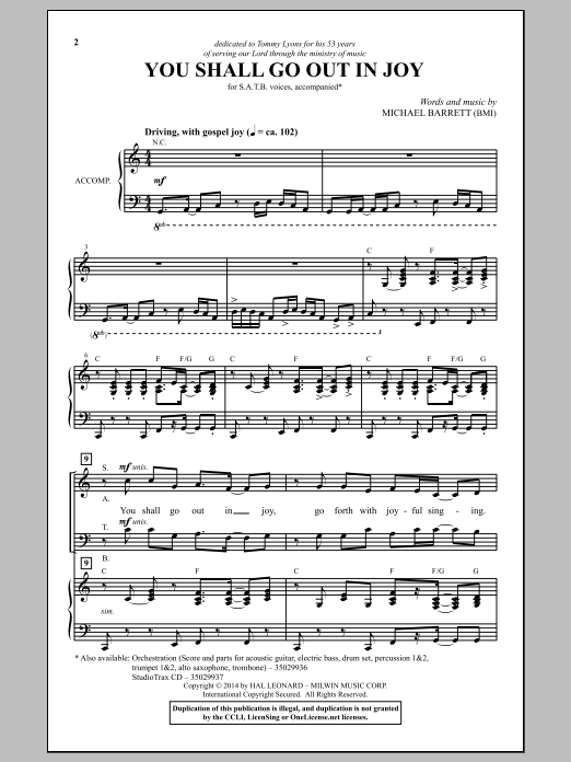 Michael Barrett You Shall Go Out In Joy Sheet Music Notes & Chords for SATB - Download or Print PDF