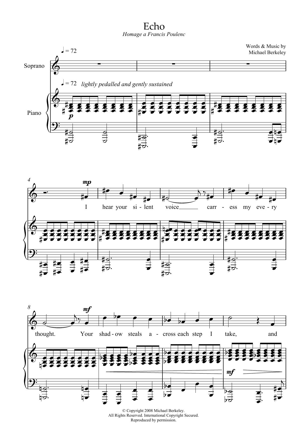 Michael Berkeley Echo: hommage a Francis Poulenc (for mezzo-soprano and piano) Sheet Music Notes & Chords for Piano & Vocal - Download or Print PDF