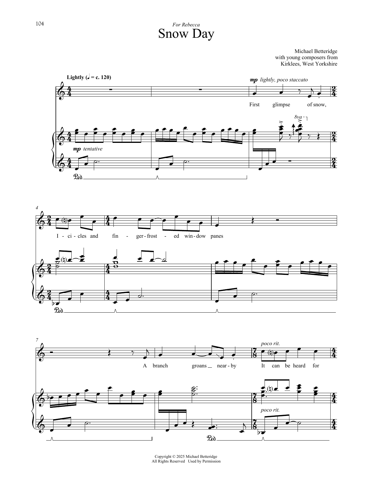Michael Betteridge Snow Day Sheet Music Notes & Chords for Piano & Vocal - Download or Print PDF