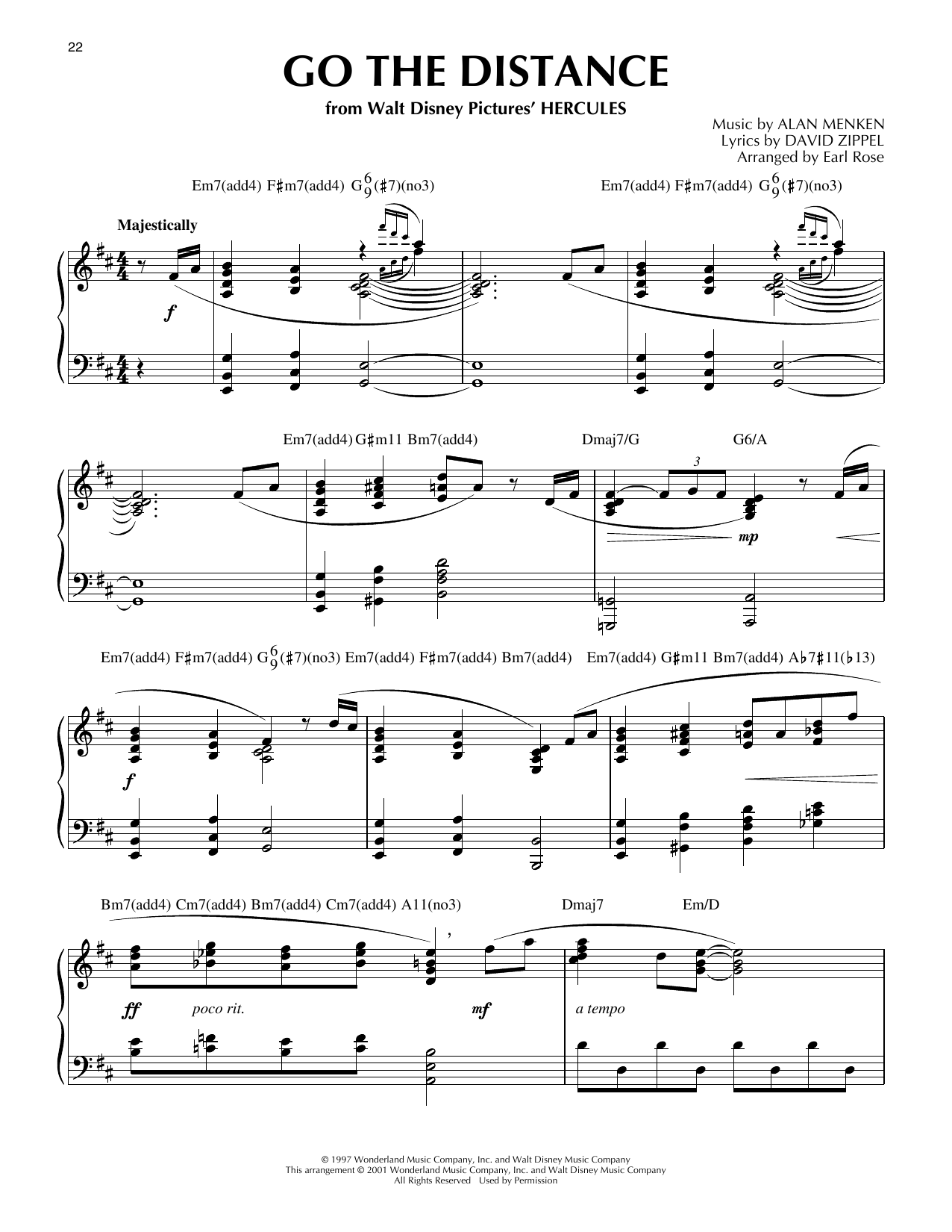 Michael Bolton Go The Distance (from Hercules) (arr. Earl Rose) Sheet Music Notes & Chords for Piano Solo - Download or Print PDF