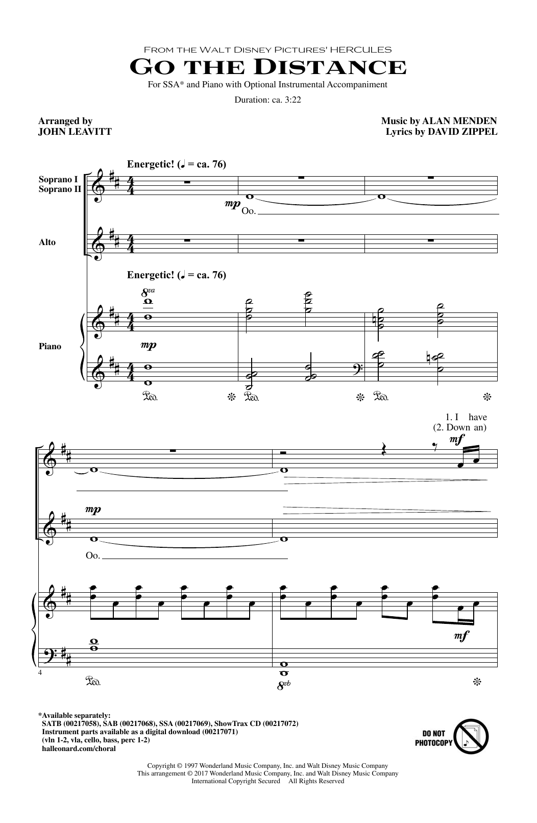 Michael Bolton Go The Distance (arr. John Leavitt) Sheet Music Notes & Chords for SSA - Download or Print PDF