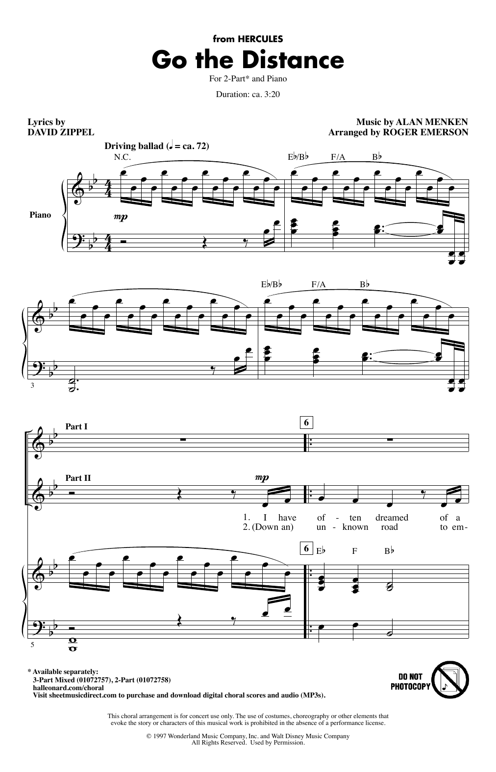 Michael Bolton Go The Distance (from Hercules) (arr. Roger Emerson) Sheet Music Notes & Chords for 2-Part Choir - Download or Print PDF
