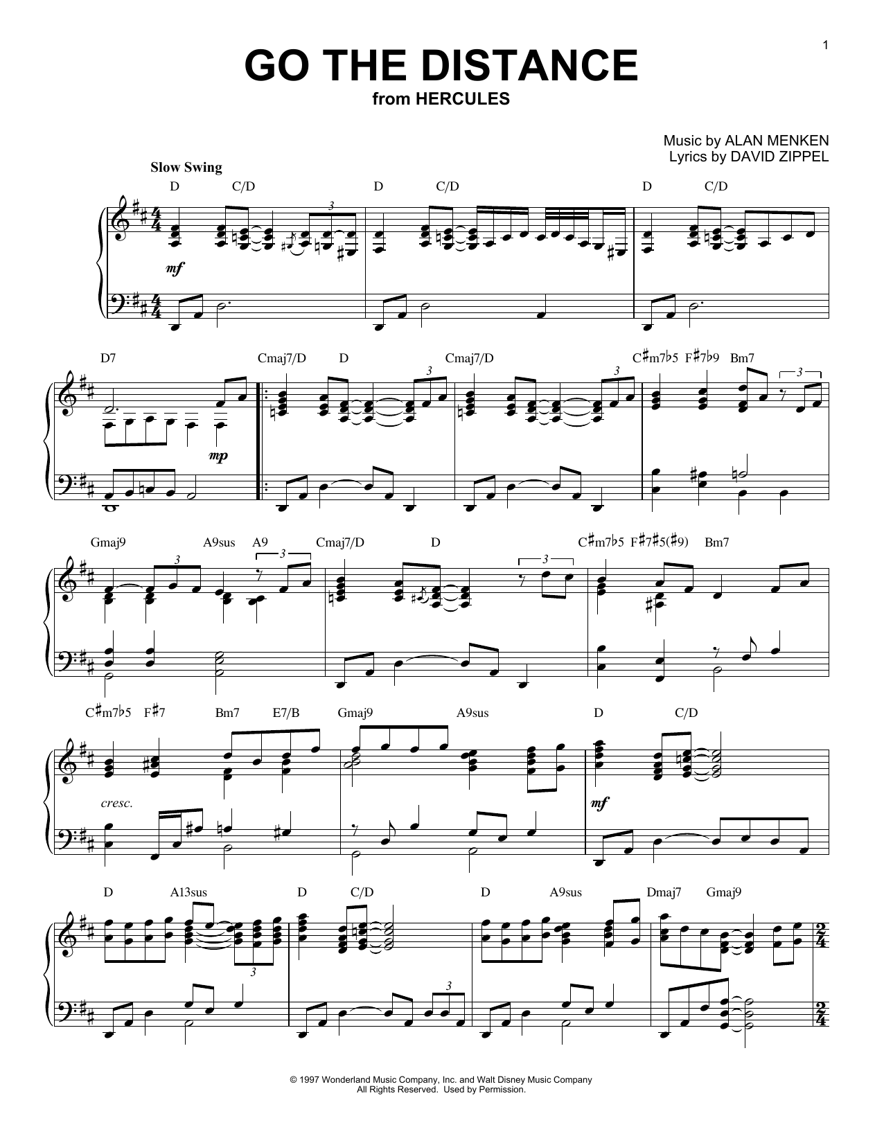 Michael Bolton Go The Distance [Jazz version] (from Disney's Hercules) Sheet Music Notes & Chords for Piano - Download or Print PDF