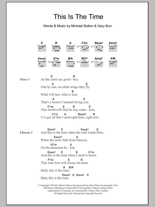 Michael Bolton This Is The Time Sheet Music Notes & Chords for Lyrics & Chords - Download or Print PDF Michael Bolton This Is The Time Sheet Music Notes & Chords for Lyrics & Chords - Download or Print PDF