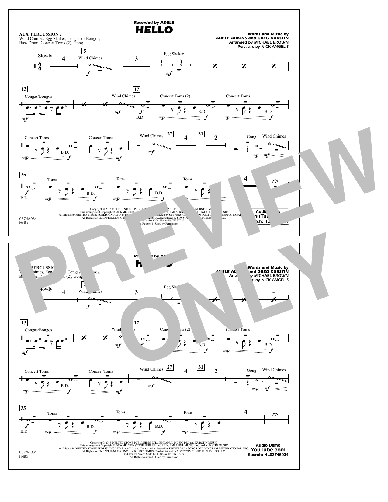 Michael Brown Hello - Aux. Percussion 2 Sheet Music Notes & Chords for Marching Band - Download or Print PDF