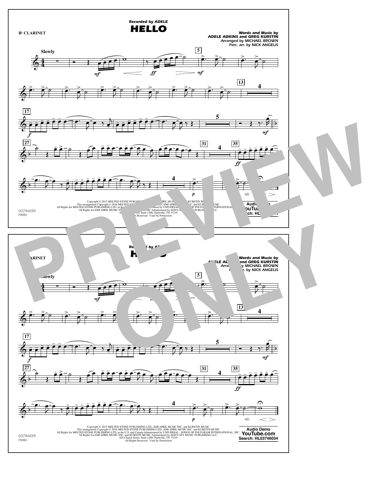 Michael Brown Hello - Bb Clarinet Sheet Music Notes & Chords for Marching Band - Download or Print PDF