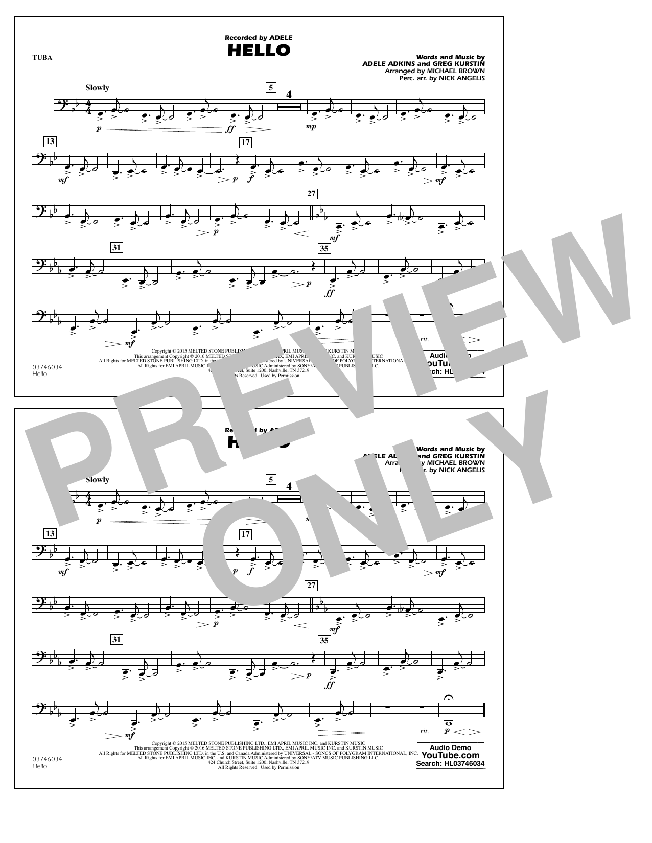 Michael Brown Hello - Tuba Sheet Music Notes & Chords for Marching Band - Download or Print PDF