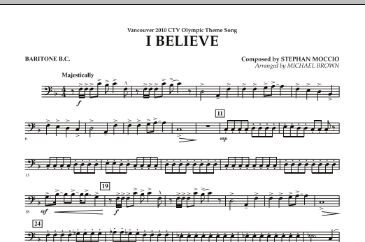 Michael Brown I Believe (Vancouver 2010 CTV Olympic Theme Song) - Baritone B.C. Sheet Music Notes & Chords for Concert Band - Download or Print PDF