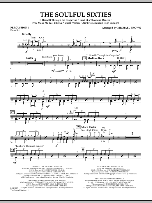 Michael Brown The Soulful Sixties - Percussion 1 Sheet Music Notes & Chords for Concert Band - Download or Print PDF