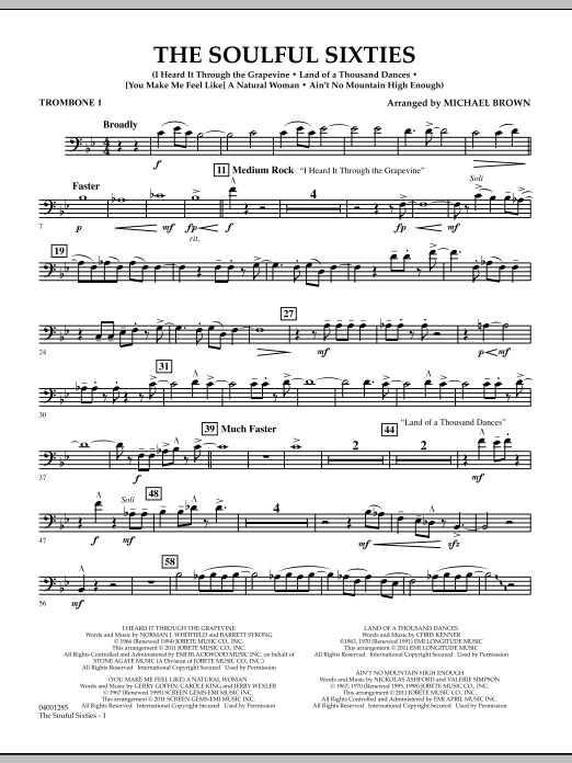 Michael Brown The Soulful Sixties - Trombone 1 Sheet Music Notes & Chords for Concert Band - Download or Print PDF