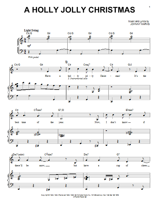 Michael Bublé A Holly Jolly Christmas Sheet Music Notes & Chords for Piano & Vocal - Download or Print PDF